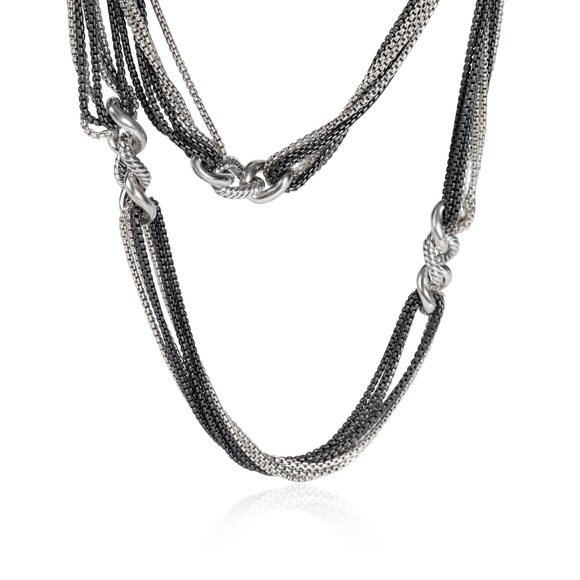 David Yurman Multi-Strand Cable Curb Link Necklace in Blackened Sterling Silver - Picture 1 of 4